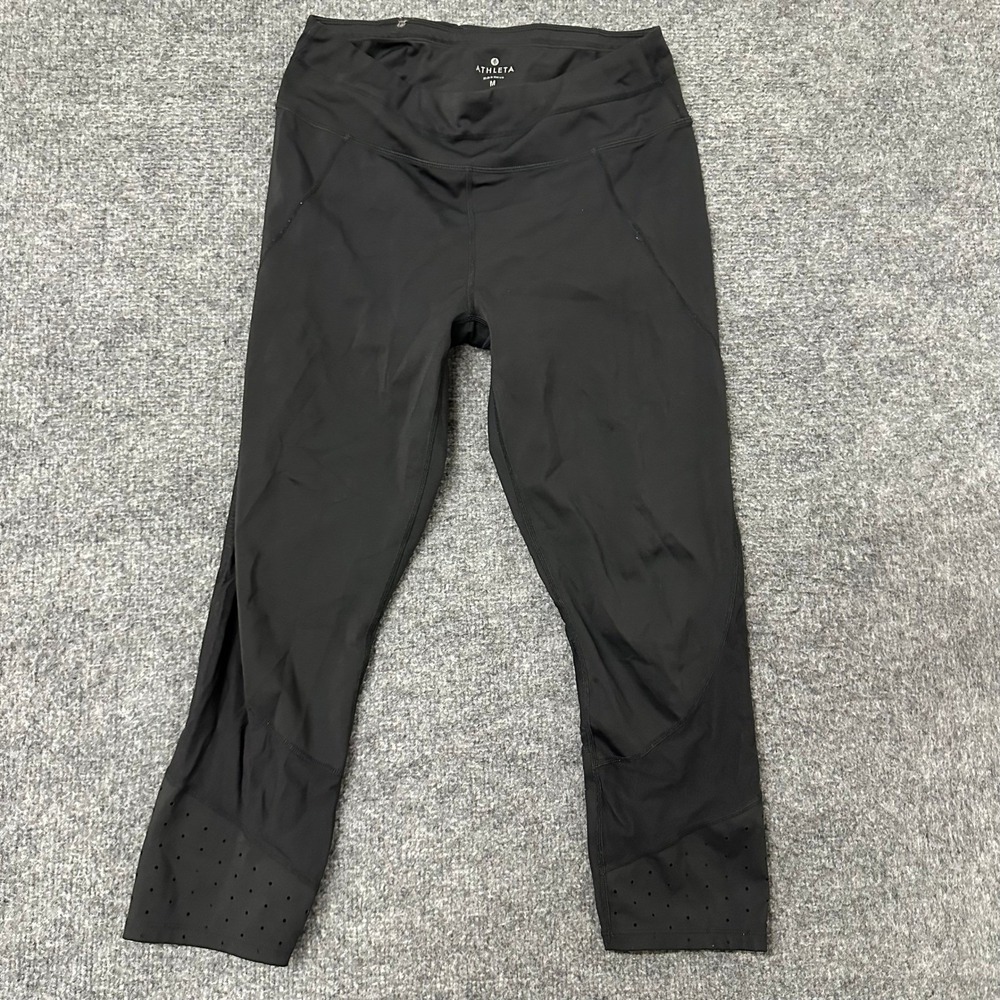 Athleta Leggings Womens Size M Black Capri Cropped Laser Cut Athletic Yoga Pants